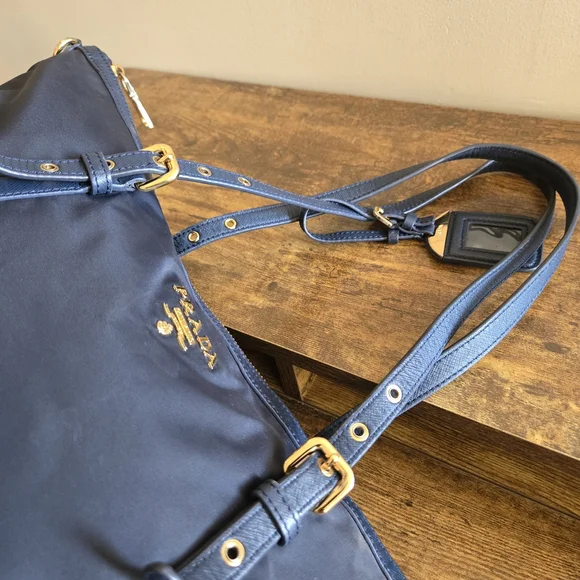 Prada Navy Blue Nylon Tote Bag with Gold Hardware - Picture 2 of 11